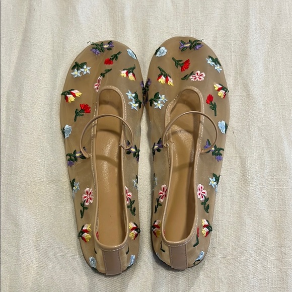 Floral Embroidered Tan Flats - Picture 6 of 6